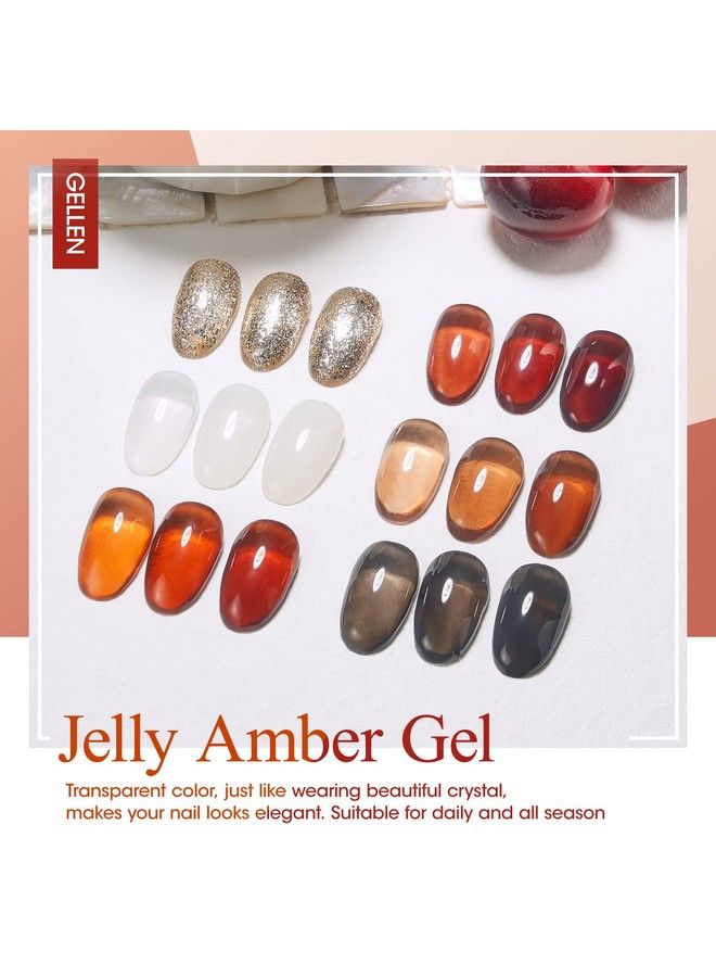 Jelly Gel Nail Polish Translucent Gel Polish Kit Sheer Amber Tones Brown Milky White Glitter Gold Trendy Home Salon Diy Nail Art Gel Nail Kit