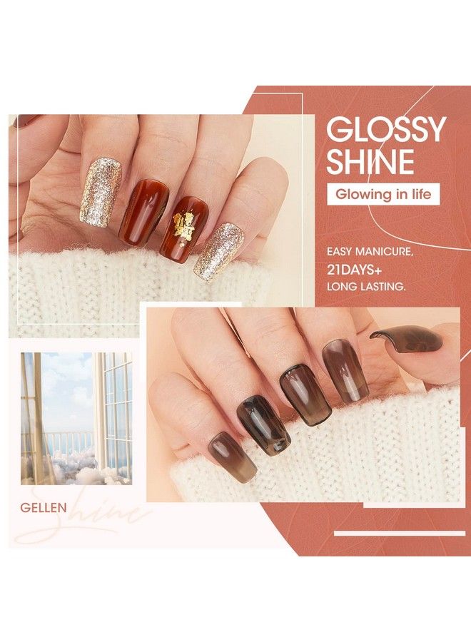 Jelly Gel Nail Polish Translucent Gel Polish Kit Sheer Amber Tones Brown Milky White Glitter Gold Trendy Home Salon Diy Nail Art Gel Nail Kit