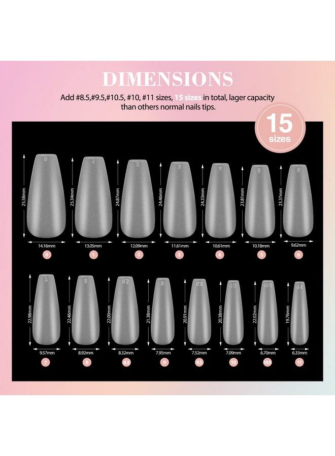 Full Matte Soft Gel Nails Tips  480Pcs 15 Sizes Medium Coffin Nails Tips 480Pcs Full Cover False Nails No Need To File Jelly Nail Glue Sticker Nail Extensions Nail Art Home Nail Salon