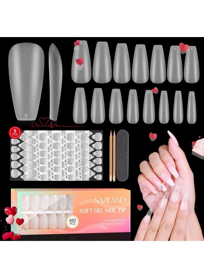 Full Matte Soft Gel Nails Tips  480Pcs 15 Sizes Medium Coffin Nails Tips 480Pcs Full Cover False Nails No Need To File Jelly Nail Glue Sticker Nail Extensions Nail Art Home Nail Salon