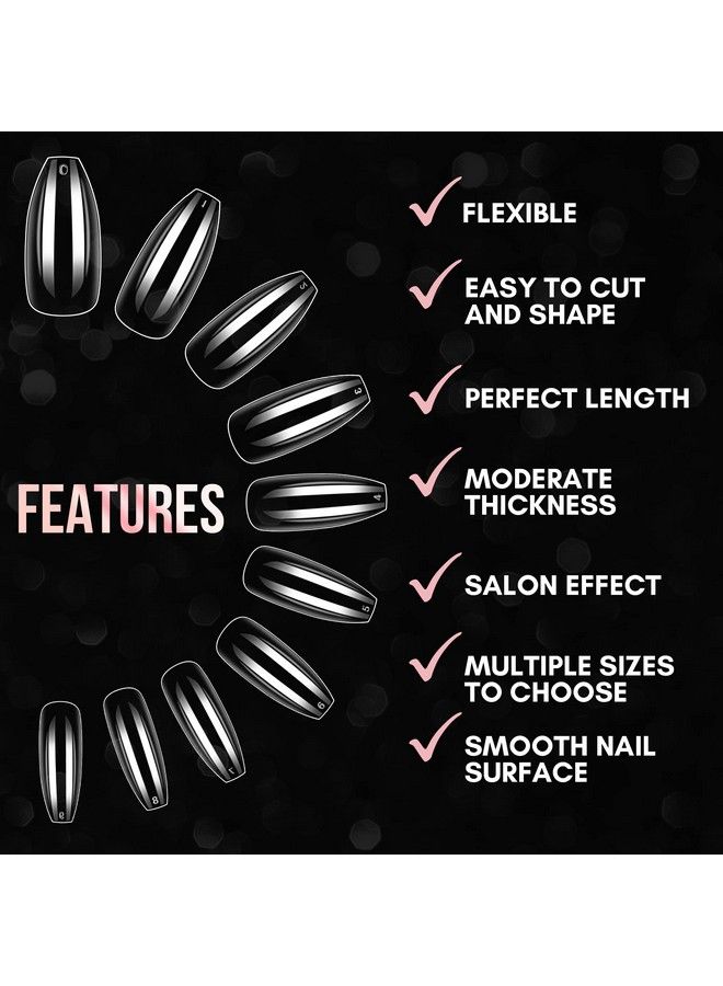 Coffin Nail Tips Kit 500Pcs Clear Fake Nail Tips 4Pcs Nail Glue For Acrylic Nails Set Press On Nails False Nails Soak Off Nail Tips And Glue Full Cover Nails 1Pc Nail File Nails Art For Women