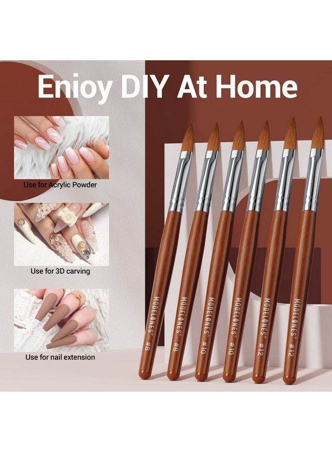 3Pcs Acrylic Nail Brush Set Size 81012 Kolinsky Acrylic Brushes For Acrylic Powder Application Nail Extension 3D Nail Carving Round Shaped Nail Art Brushes With Wooden Handle