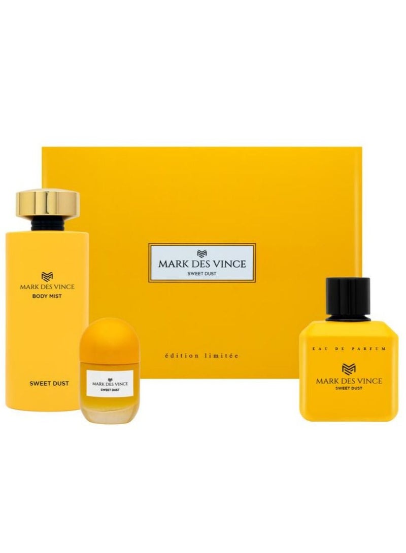 Mark Des Vince Sweet Dust Perfume Gift Set For Women Eau De Parfum 100ML + Body Mist 200ML + Concentrated Perfume Oil 15ML (Pack of 3)