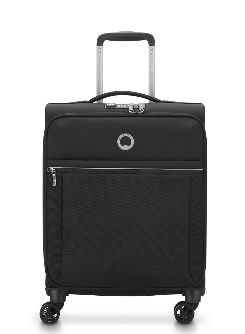 Delsey Brochant 2.0 55cm Softcase Slim 4Wheel Non Expandable Cabin Luggage Trolley Black