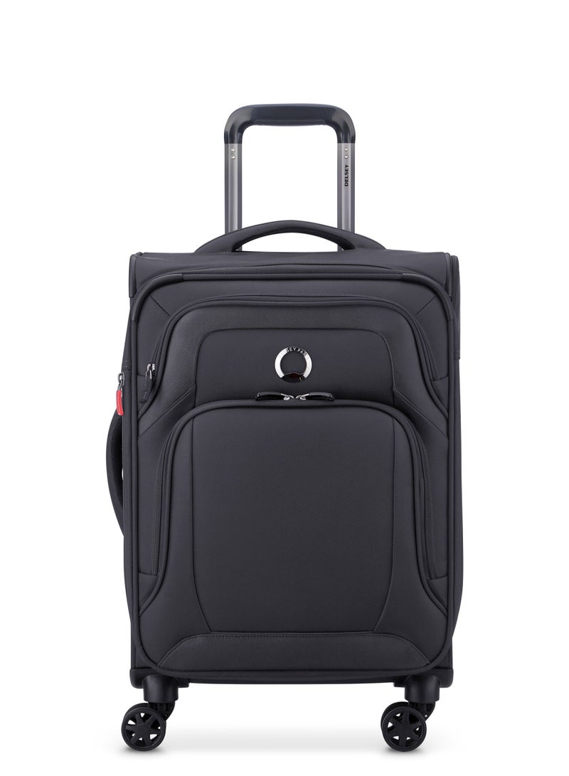 Delsey Optimax Lite 55cm Softcase 4 Double Wheel Expandable Cabin Luggage Trolley Black