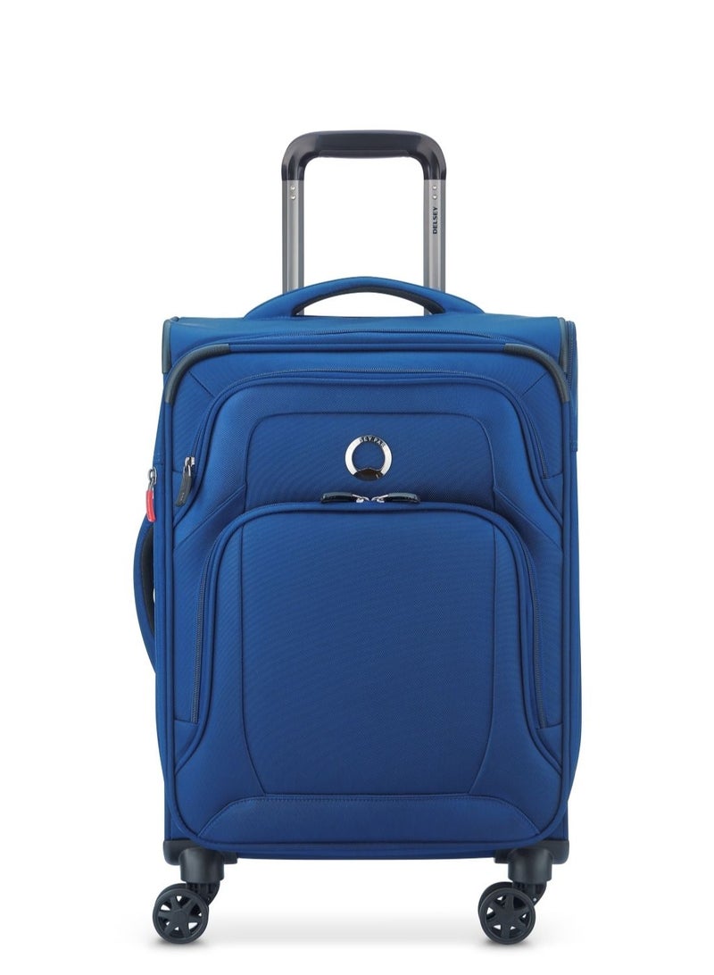 Delsey Optimax Lite 55cm Softcase 4 Double Wheel Expandable Cabin Luggage Trolley Blue
