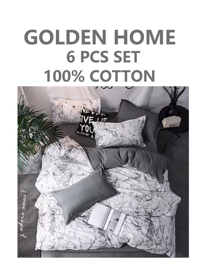 6-Piece Printed Combination King Size Duvet Cover Set Includes 1xFitted Bedsheet 200x200+30cm, 1xDuvet Cover 220x240 cm, 2xPillowcase 55x80cm, 2xCushion Case 45x70cm