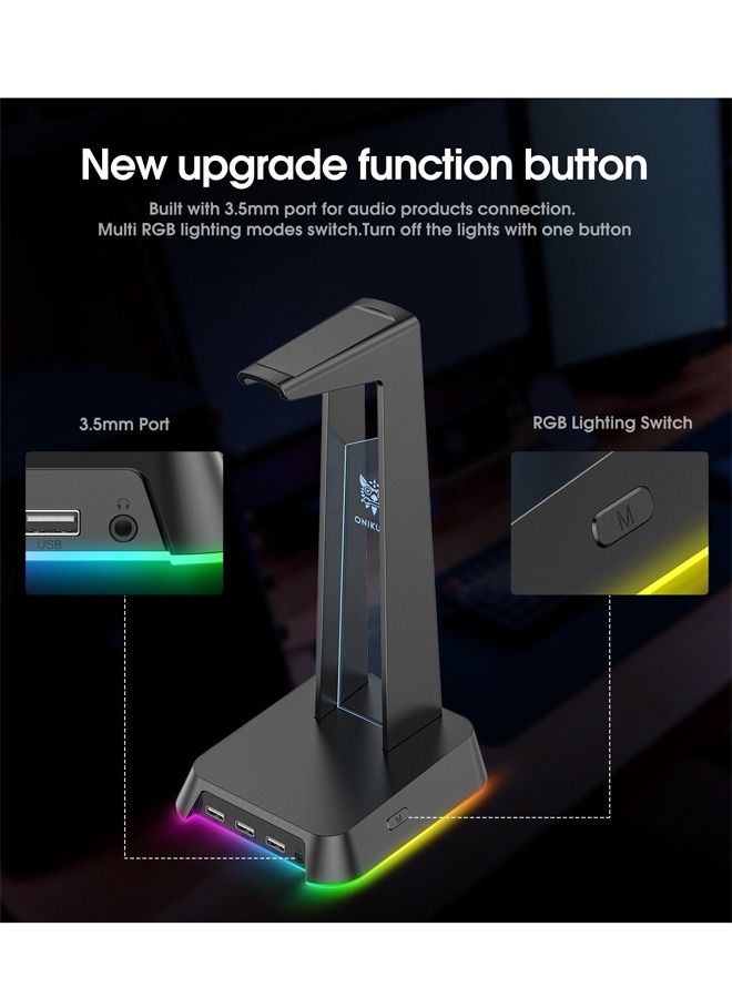 ONIKUMA Gaming Headphone Stand With White RGB Lighting USB port