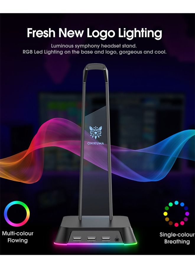 ONIKUMA Gaming Headphone Stand With White RGB Lighting USB port