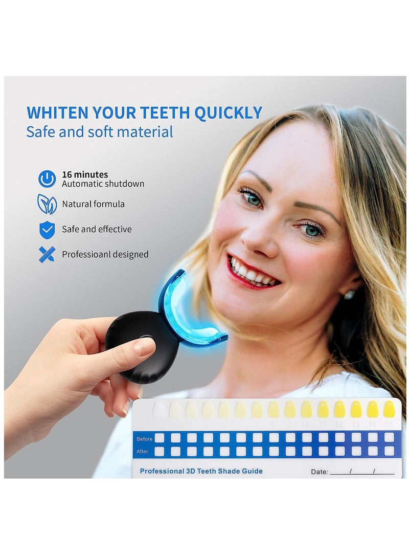 Home Wireless Teeth Whitening Kit Teeth Whitening Gel with 16 Points LED Accelerator Light and Tray Teeth Whitener Helps to Remove Stains Rechargeable Teeth Whitening Kit Black