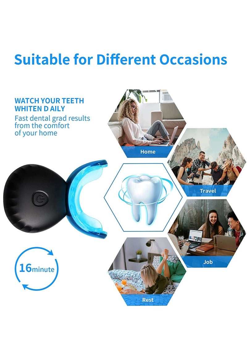 Home Wireless Teeth Whitening Kit Teeth Whitening Gel with 16 Points LED Accelerator Light and Tray Teeth Whitener Helps to Remove Stains Rechargeable Teeth Whitening Kit Black