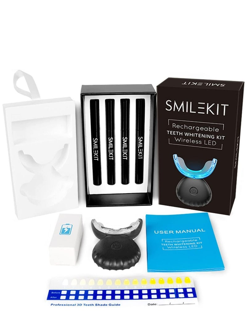 Home Wireless Teeth Whitening Kit Teeth Whitening Gel with 16 Points LED Accelerator Light and Tray Teeth Whitener Helps to Remove Stains Rechargeable Teeth Whitening Kit Black