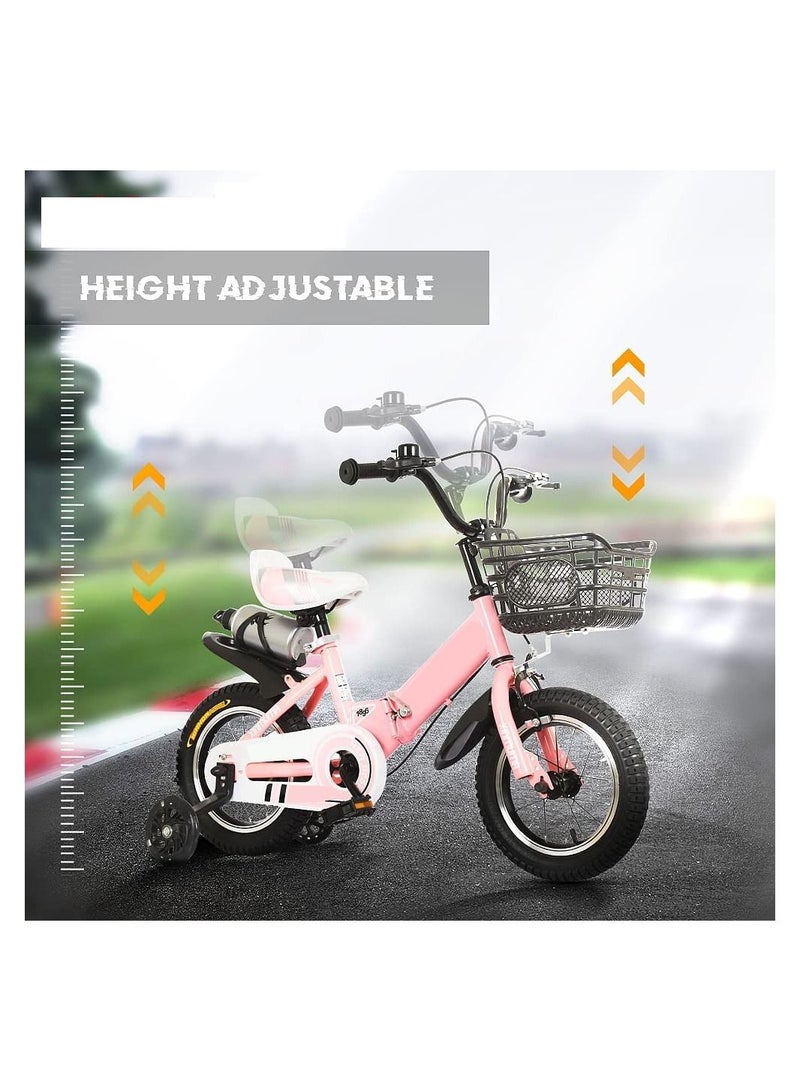Kids Bike with Hand Brake and Basket for Ages 3-9 Years Girls 12  Inch