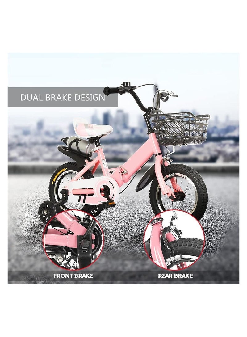Kids Bike with Hand Brake and Basket for Ages 3-9 Years Girls 12  Inch