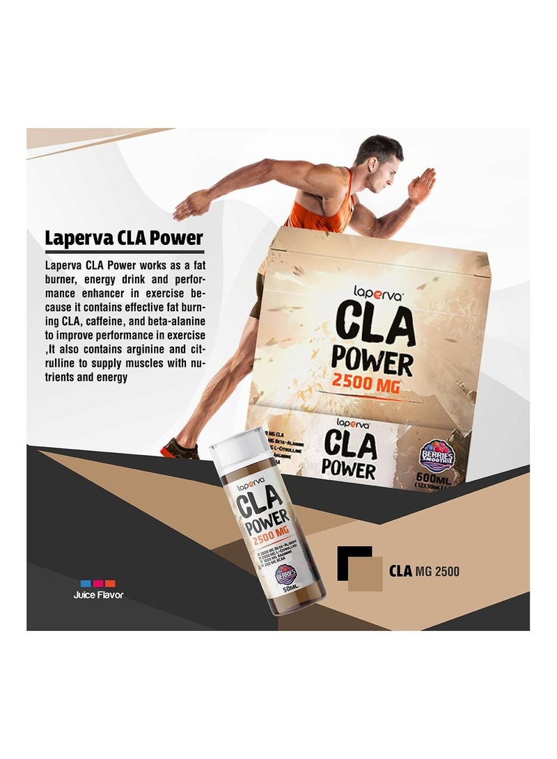 CLA Power Berries Smoothie 2500mg, 50ml x 12 Ampules - Tonalin CLA, Beta-alanine, L-Citrulline, BCAA, Taurine, Vitamins, Made in Spain