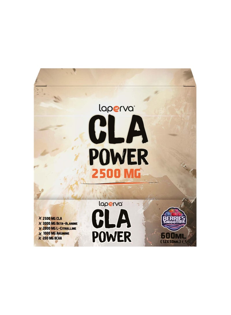 CLA Power Berries Smoothie 2500mg, 50ml x 12 Ampules - Tonalin CLA, Beta-alanine, L-Citrulline, BCAA, Taurine, Vitamins, Made in Spain