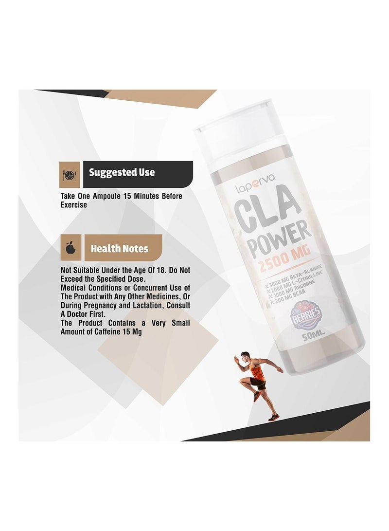 CLA Power Berries Smoothie 2500mg, 50ml x 12 Ampules - Tonalin CLA, Beta-alanine, L-Citrulline, BCAA, Taurine, Vitamins, Made in Spain