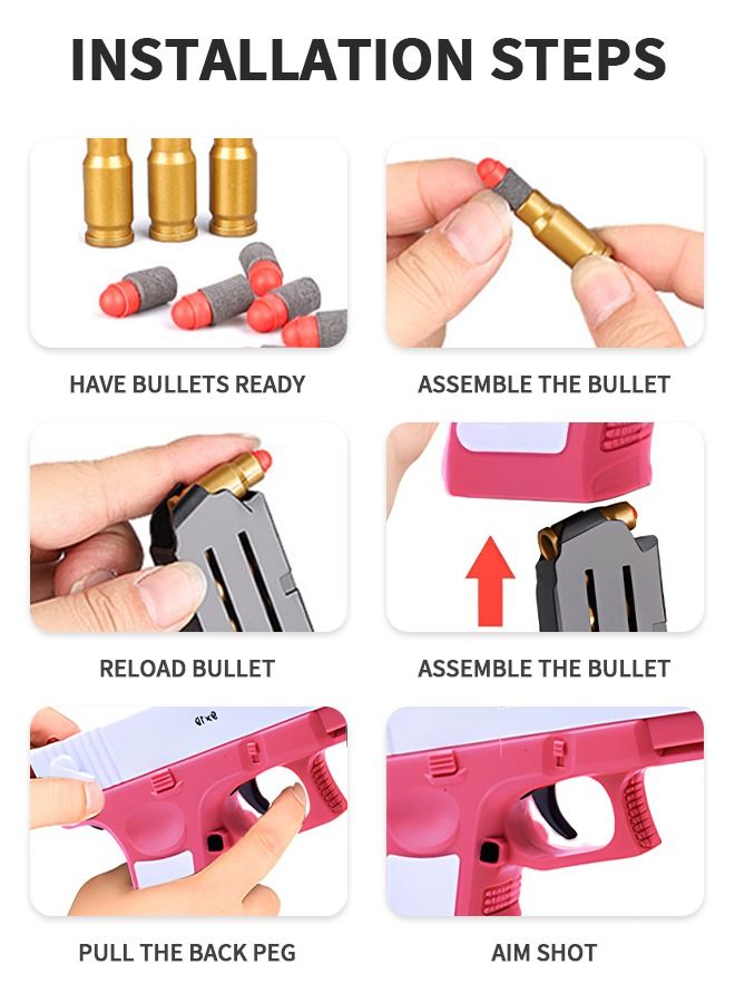 Soft Bullet Gun Shell Ejection Soft Bullet Toy Gun Foam Blaster Soft Bullet Play Gun with Soft Bullets & Pull Back Action Pistol Toys for Kids