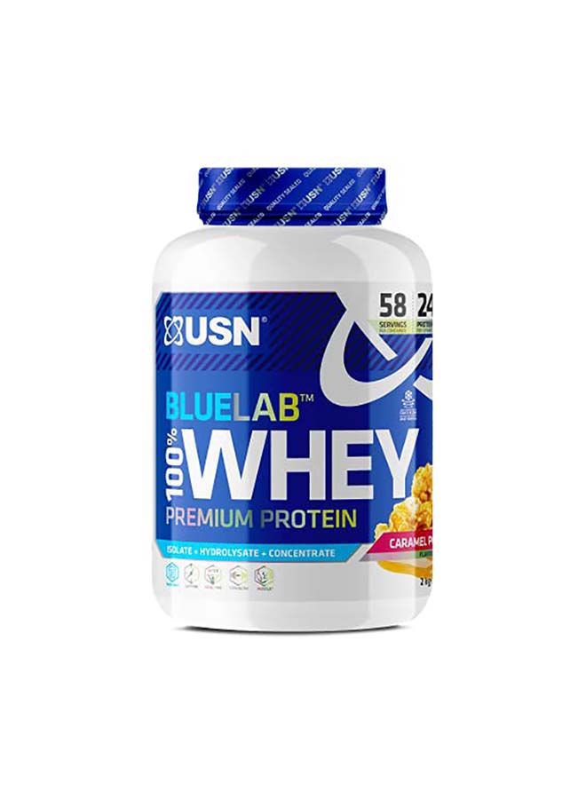 USN Blue Lab Whey Caramel Popcorn 2kg, Premium Whey Protein Powder, Scientifically-formulated, High Protein Post-Workout Powder Supplement with Added BCAAs