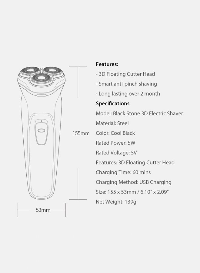 Electric Shaver Triple Floating Blade Heads Wet-Dry Dual Use Waterproof Shaving Machine Beard Trimmer