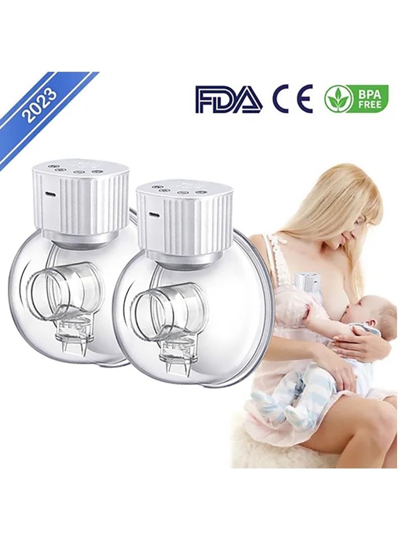 2pcs Breast Pump, Wearable Breast Pump, Portable Hands-Free Electric Breast Pump 3 Modes 9 Levels Low Noise Large LCD with Timer Memory Backlight Function Rechargeable