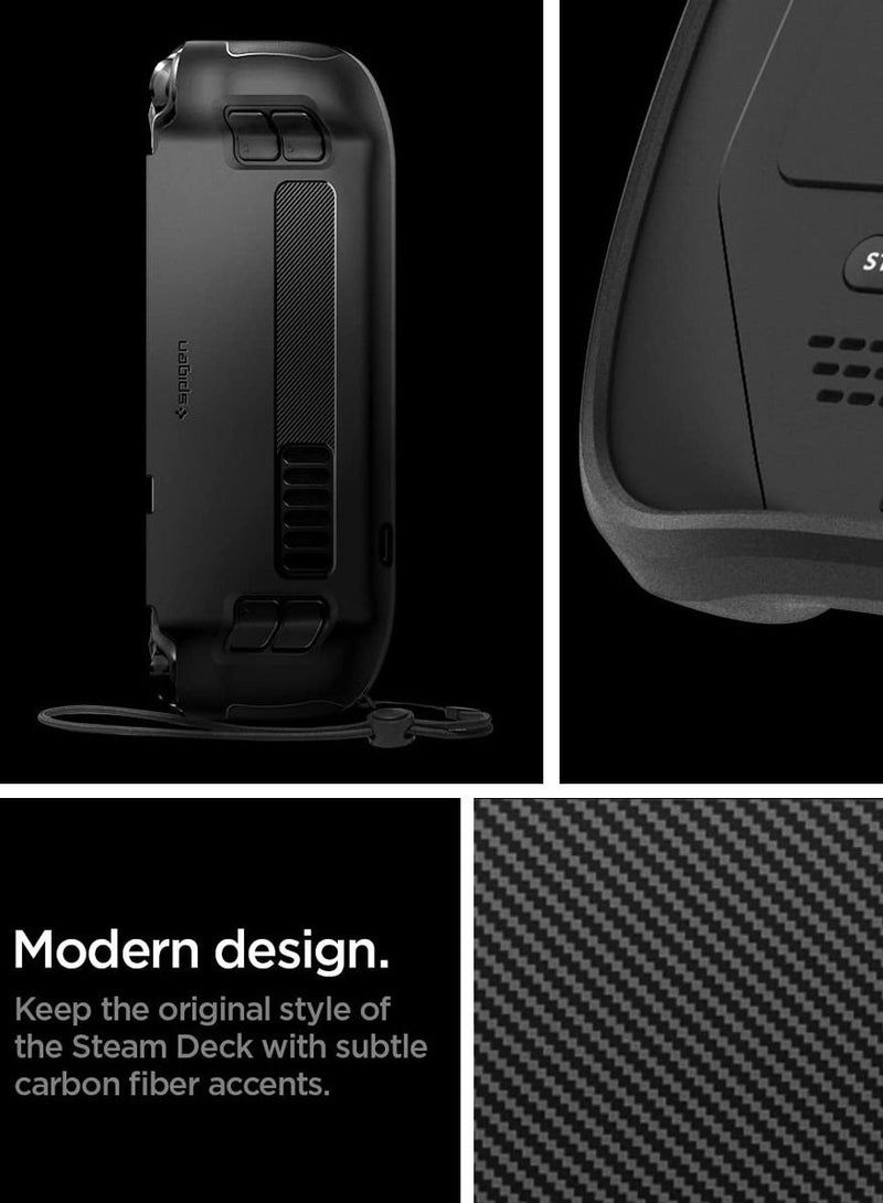 Rugged Armor for Steam Deck Case Cover with Wrist Strap Shock-Absorption Anti-Scratch TPU Cover Protector Steam Deck Accessories - Matte Black