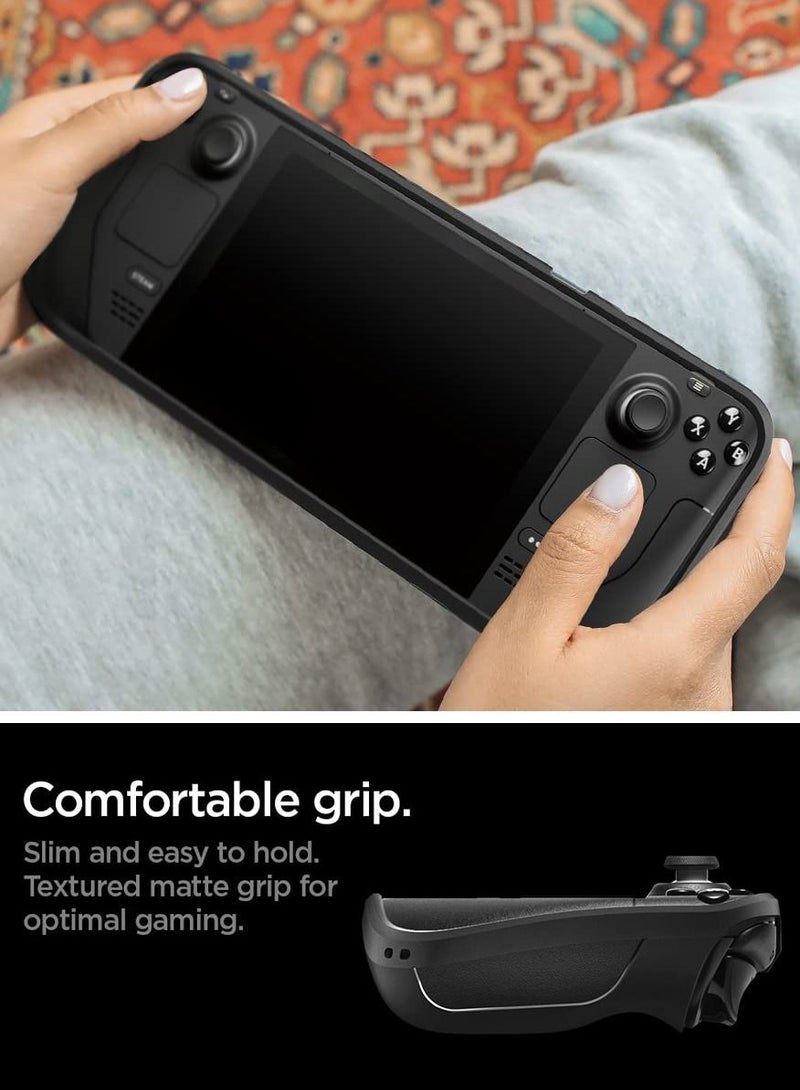 Rugged Armor for Steam Deck Case Cover with Wrist Strap Shock-Absorption Anti-Scratch TPU Cover Protector Steam Deck Accessories - Matte Black