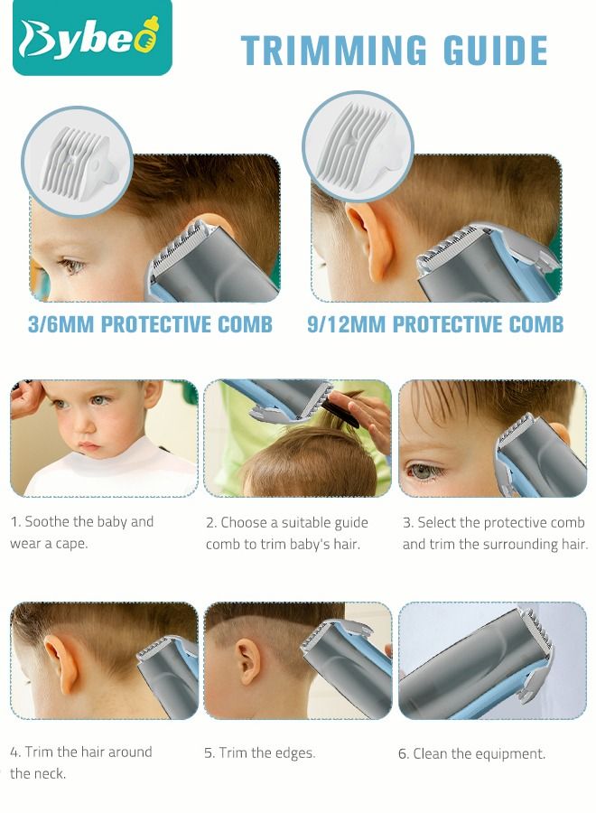 Baby Hair Clipper with Vacuum, Silent Kids Hairs Trimmer Kit with 3 Ceramic Blade Guide Combs, Waterproof & USB Charge for Children Infant Boys Girls