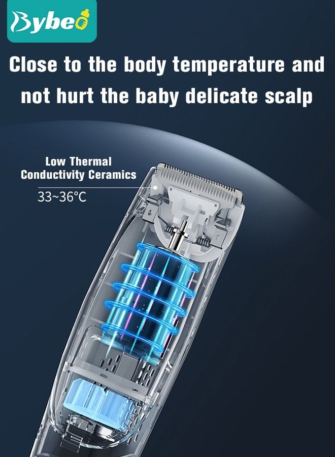 Baby Hair Clipper with Vacuum, Silent Kids Hairs Trimmer Kit with 3 Ceramic Blade Guide Combs, Waterproof & USB Charge for Children Infant Boys Girls