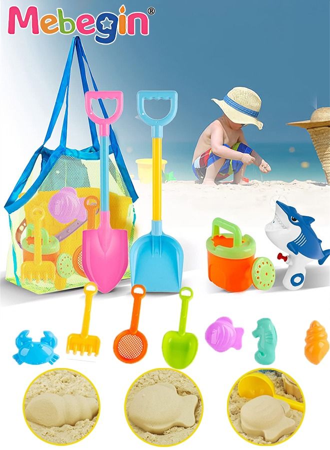 12 Piece Sand Castle Building Beach Toys With Mesh Bag For Outdoor Play,Including Watering Can, Rake, Shovel Sand Molds,Travel Sand Toys, Sandbox Toys for Toddlers Kids Boys Baby