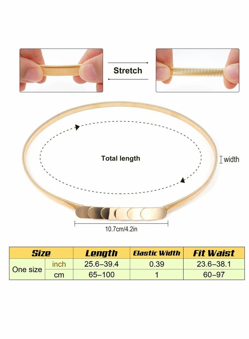 Skinny Stretch Belt for Women 2 Pieces Silver and Gold Waist Belt Thin Cinch Belts Adjustable Interlock Buckle for Dress Jeans Formal Clothing Skirts and Pants