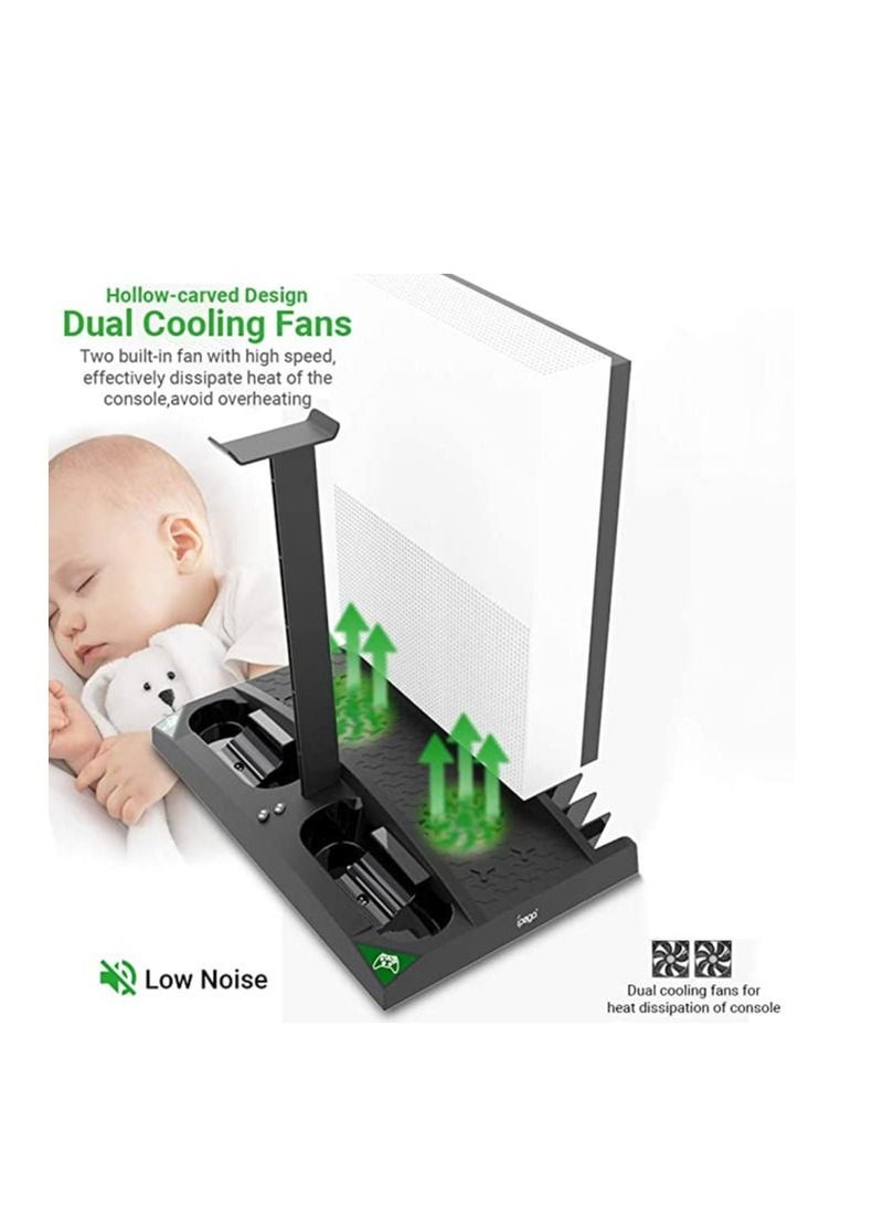 Vertical Charging Stand For Xbox Series S With Cooling Fan 1400mAh Rechargeable Battery Pack And Dual Controller Charger Headset Holder