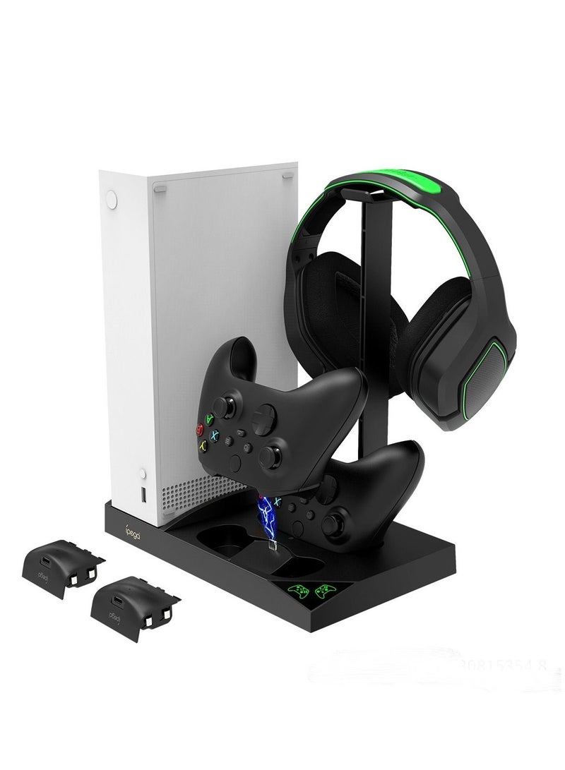 Vertical Charging Stand For Xbox Series S With Cooling Fan 1400mAh Rechargeable Battery Pack And Dual Controller Charger Headset Holder