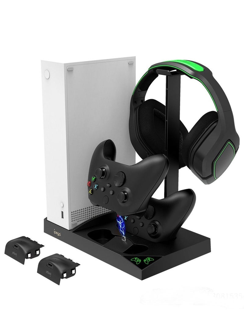 Vertical Charging Stand For Xbox Series S With Cooling Fan 1400mAh Rechargeable Battery Pack And Dual Controller Charger Headset Holder