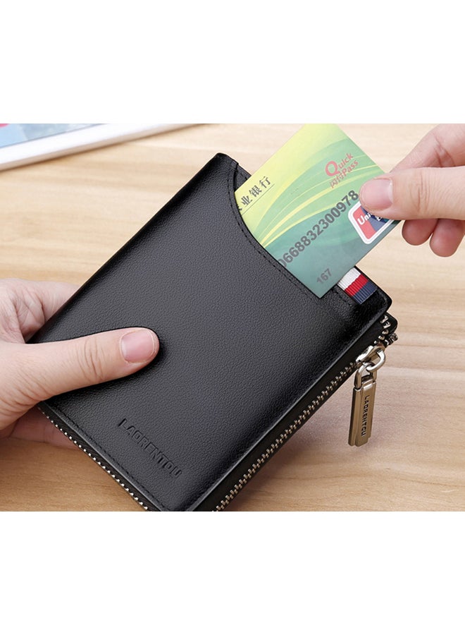 Leather Zipper Multifunction Leisure Wallet Black