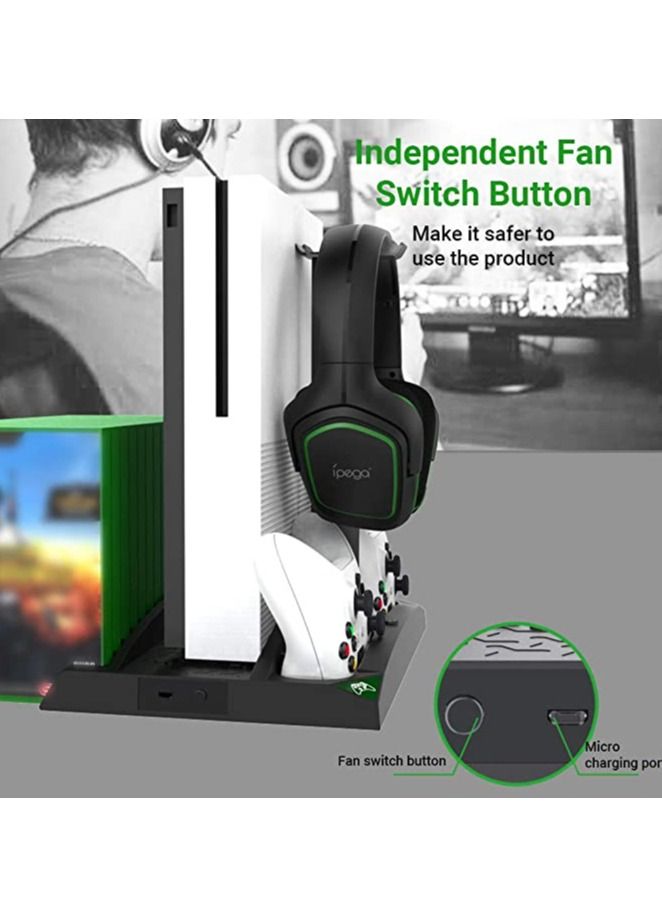 Vertical Charging Stand For Xbox Series S With Cooling Fan 1400mAh Rechargeable Battery Pack And Dual Controller Charger Headset Holder
