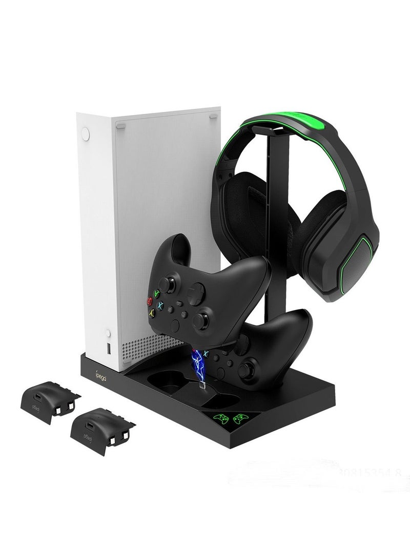 Vertical Charging Stand For Xbox Series S With Cooling Fan 1400mAh Rechargeable Battery Pack And Dual Controller Charger Headset Holder