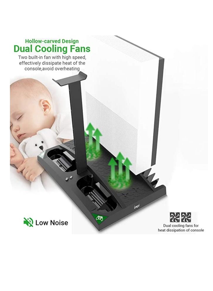 Vertical Charging Stand For Xbox Series S With Cooling Fan 1400mAh Rechargeable Battery Pack And Dual Controller Charger Headset Holder