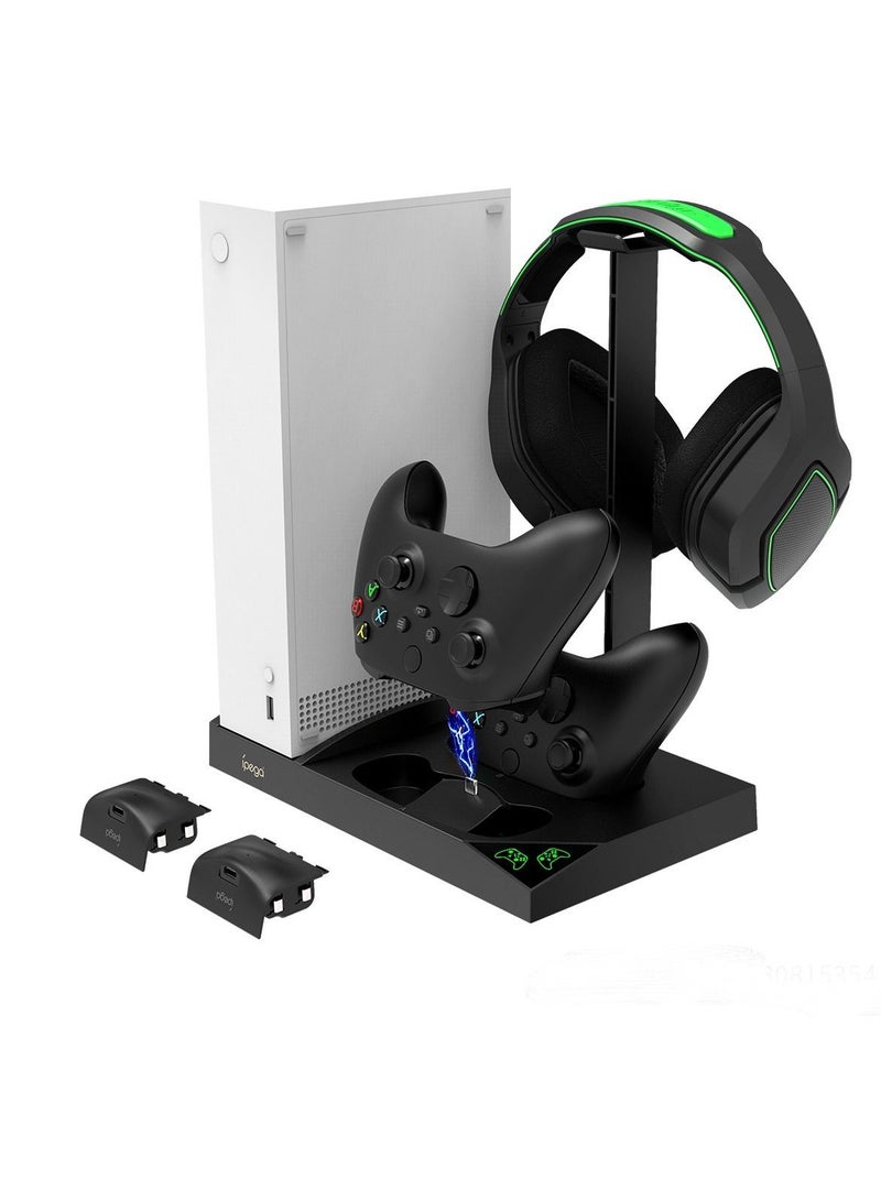 Vertical Charging Stand For Xbox Series S With Cooling Fan 1400mAh Rechargeable Battery Pack And Dual Controller Charger Headset Holder