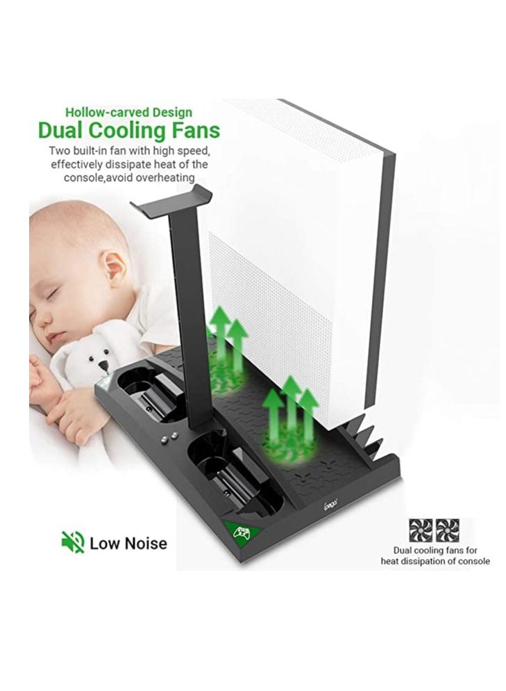 Vertical Charging Stand For Xbox Series S With Cooling Fan 1400mAh Rechargeable Battery Pack And Dual Controller Charger Headset Holder