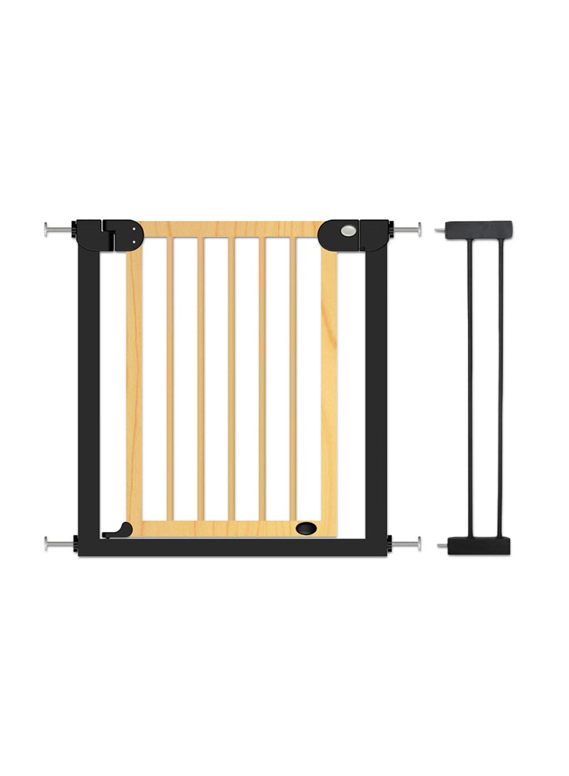 Wooden Safety Gate With 14Cm Black Extension - Natural Wood