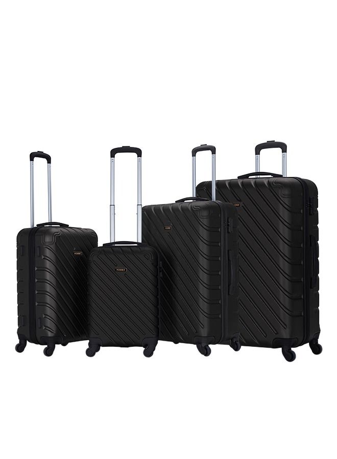 4 Pack Of Hardside Spinner Number Locked Luggage Trolley Black