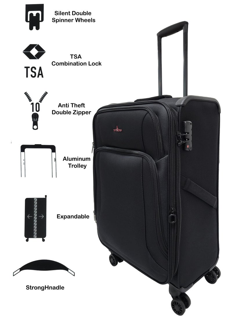 Lightweight Soft Shell Luggage Set of 3 Expandable Suitcase - Trolley Bags for Travel with 4 Double Wheels & TSA Lock