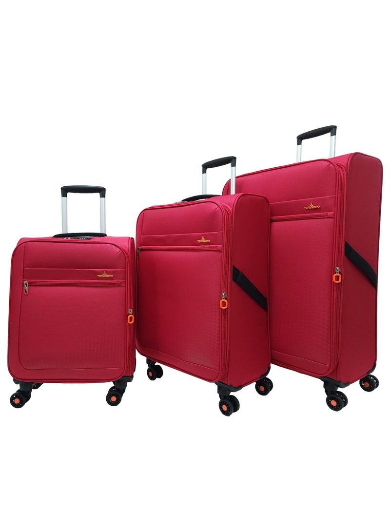 Softside 3 Piece Luggage Trolley Set Expandable & 4 Double Wheels With TSA Lock