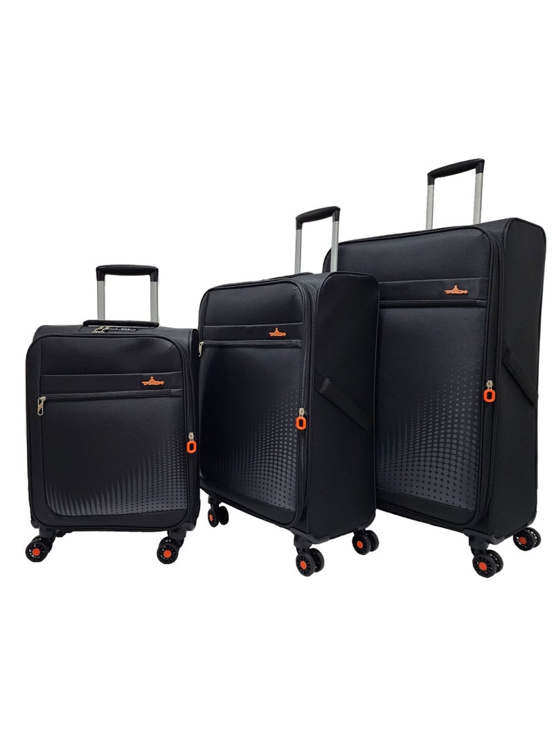 Softside 3 Piece Luggage Trolley Set Expandable & 4 Double Wheels With TSA Lock