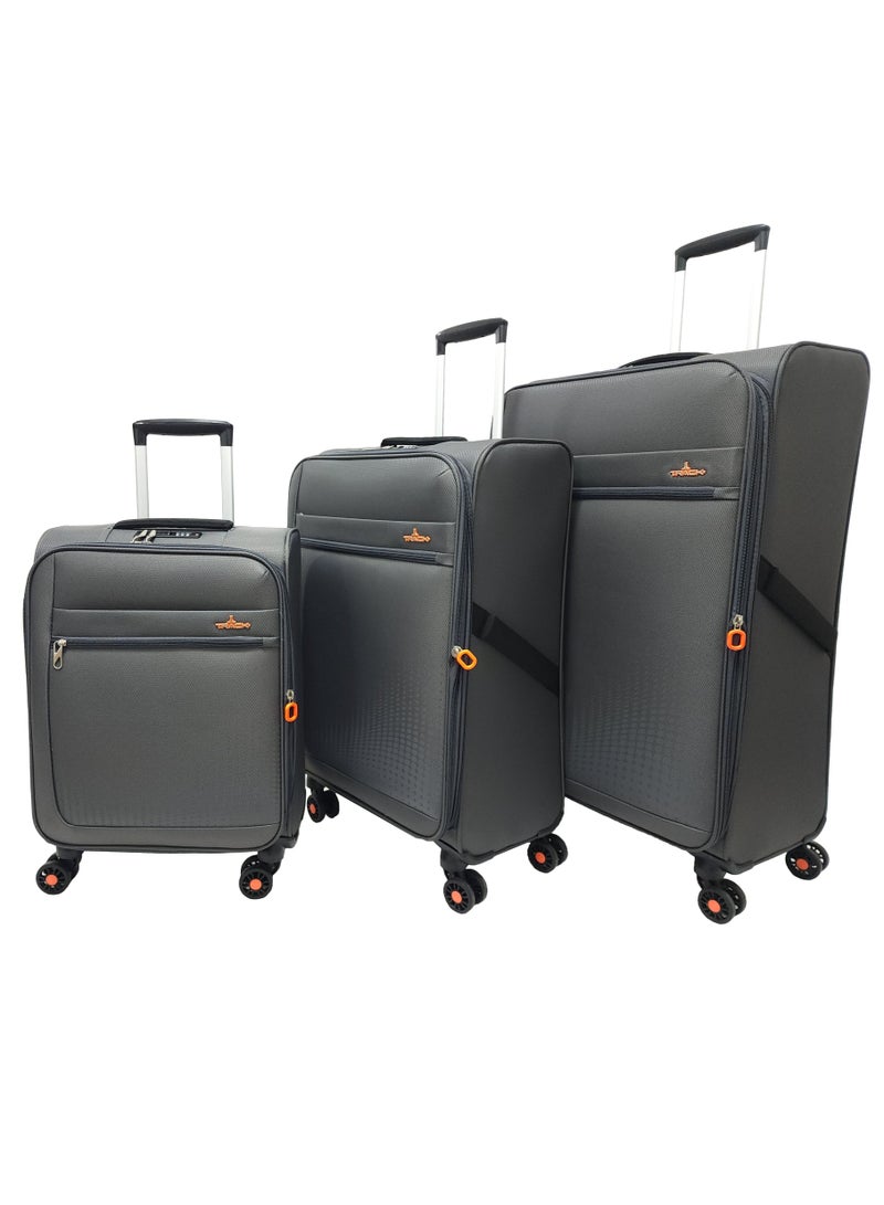 Softside 3 Piece Luggage Trolley Set Expandable & 4 Double Wheels With TSA Lock
