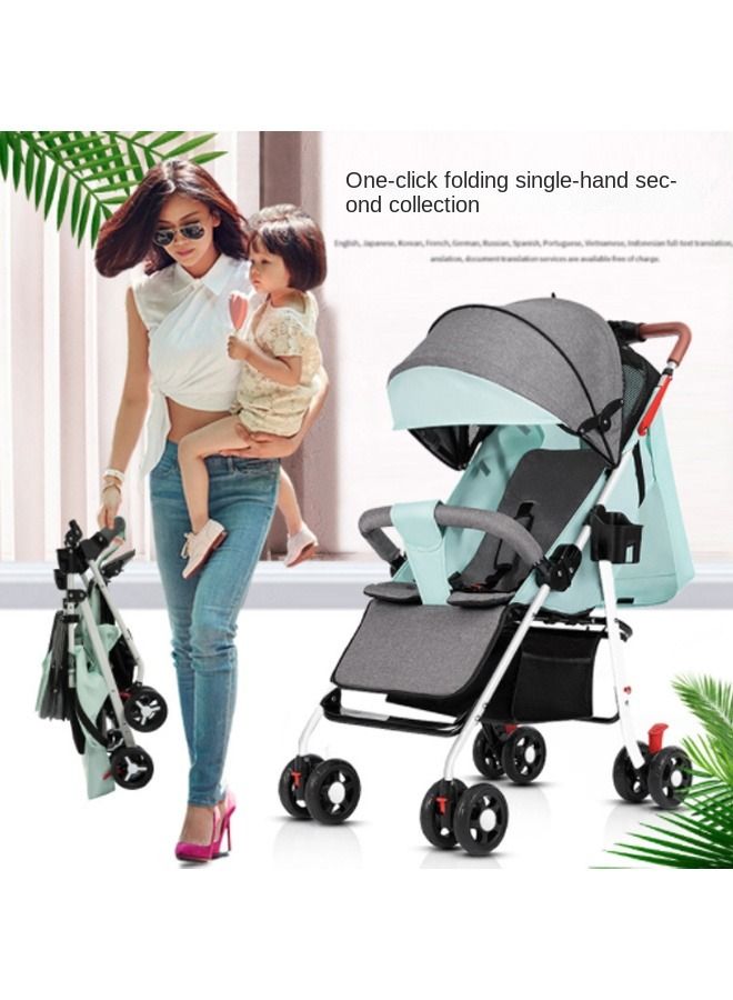 Lightweight Baby Stroller With One-click Folding, Two-way, Oversized Canopy, Removable Tray, and insect protection net, suitable for infants from 0 to 36 months, Adjustable Canopy, and Trolley Handle for Easy Air Travel, Stroller With 5-Point Safety Belt etc., - Blue