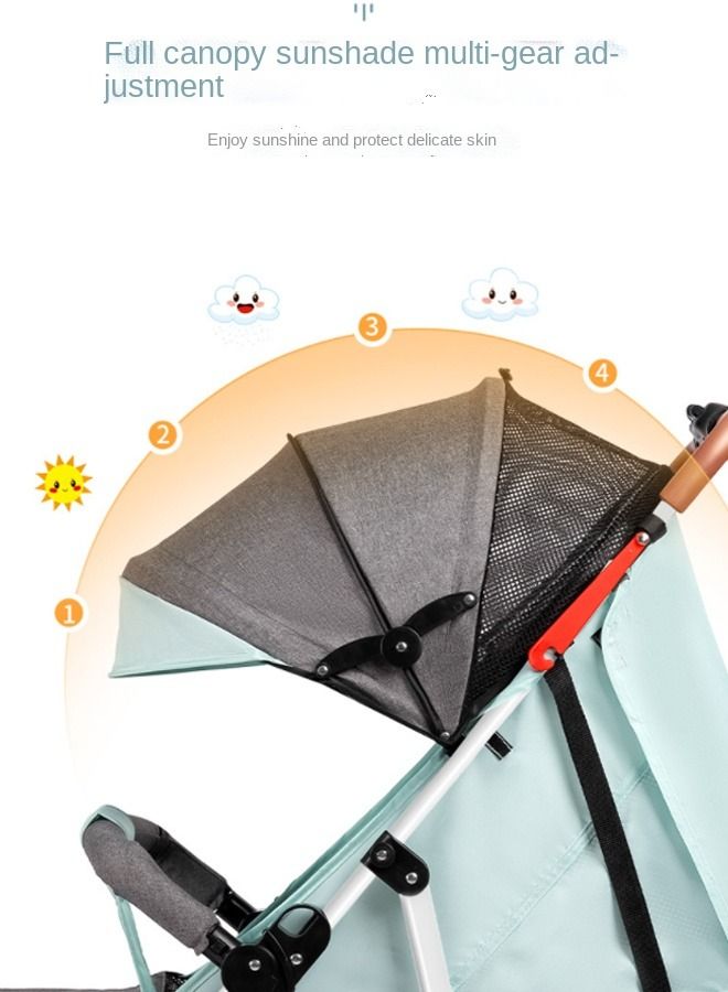 Lightweight Baby Stroller With One-click Folding, Two-way, Oversized Canopy, Removable Tray, and insect protection net, suitable for infants from 0 to 36 months, Adjustable Canopy, and Trolley Handle for Easy Air Travel, Stroller With 5-Point Safety Belt etc., - Blue