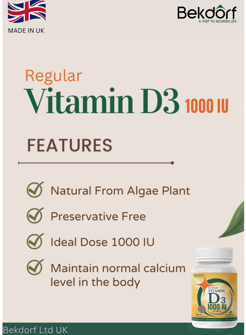 Natural Vitamin D3 1000 IU - 90 Tablets (Preservative Free)