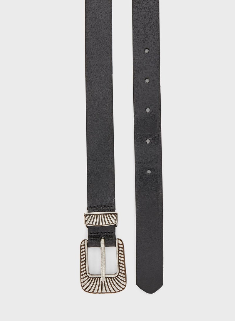 Textured Buckle Leather Belt